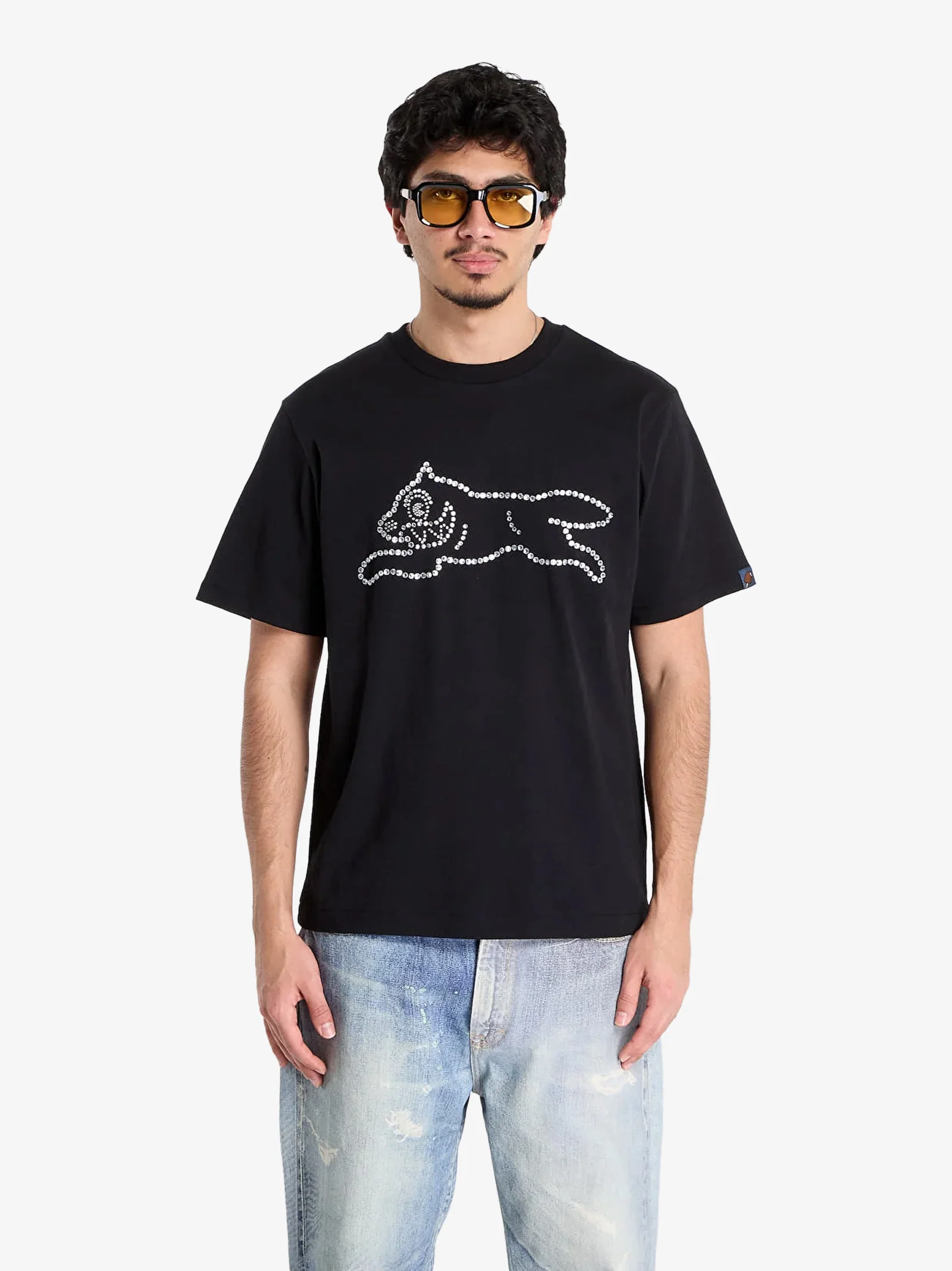 t-shirt crystal running dog uomo nero